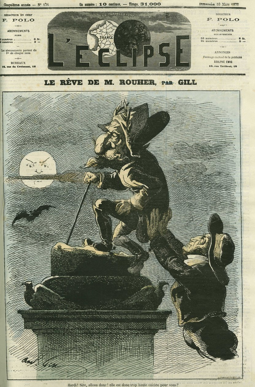 Drømmen til Rouher, Eugene Rouher (1814-1884), politiker, minister for Napoleon III og leder av det bonapartistiske partiet, han drømmer om en retur av Napoleon III. Omslag i "" L