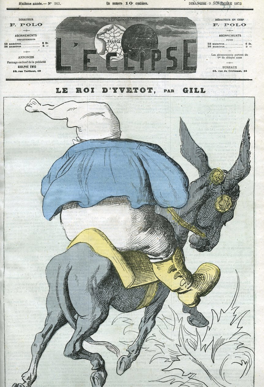Kongen av Yvetot, tegneserie av Adolphe Thiers (1797-1877), fransk statsmann. Omslag i "" L