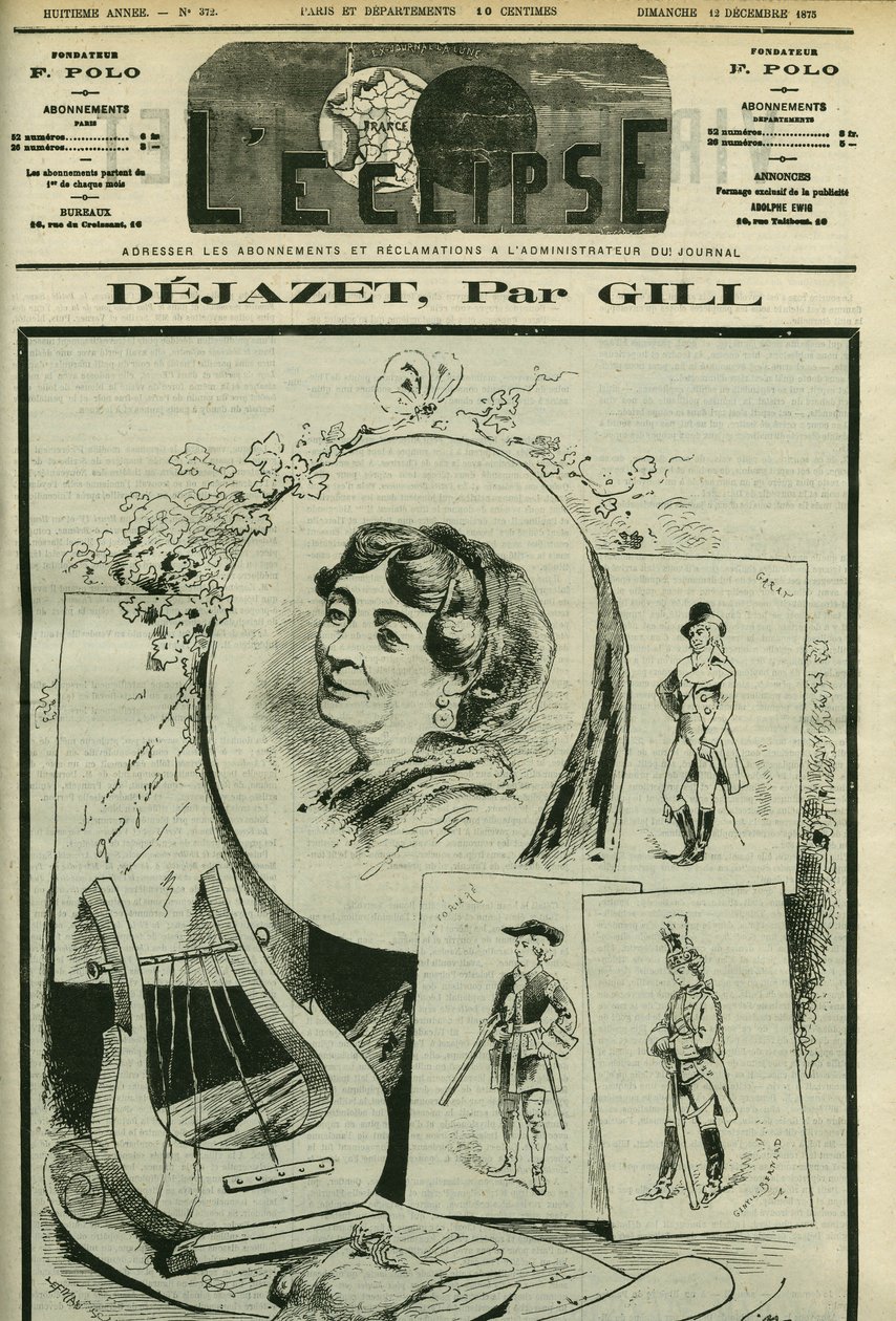 Hyllest og portrett av Virginie Dejazet (1797-1875), opera-komisk sanger. Omslag i "" L