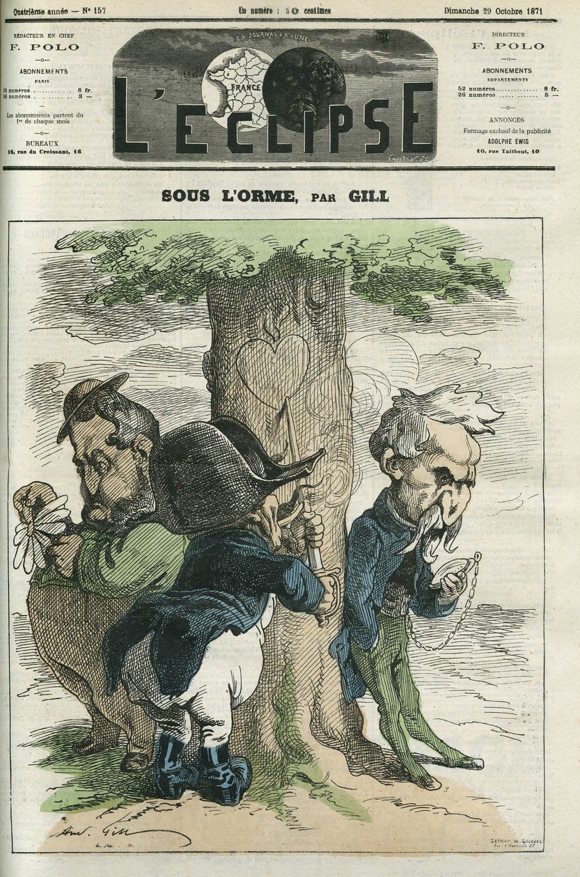 Under almen venter Napoleon III, Emile Ollivier, disse er hovedaktørene i Sedans nederlag. Omslag i "" L