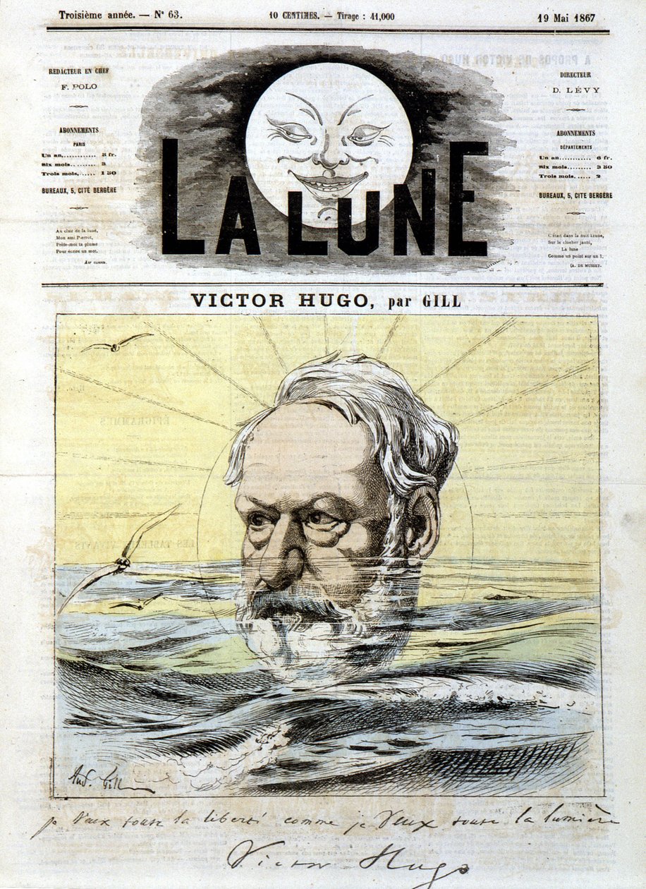 Victor Hugo - av Gill, i "" La Lune"" fra 19.05.1867 av Andre Gill