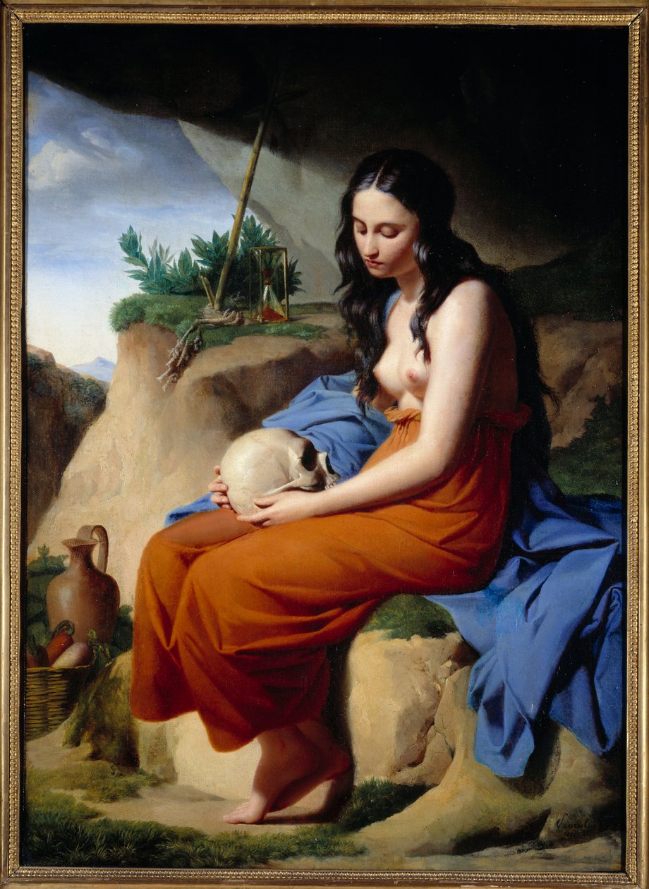 Madeleine. Den hellige Maria Magdalena mediterer. Maleri av Victor Orsel (1795-1850) av Andre Jacques Victor Orsel