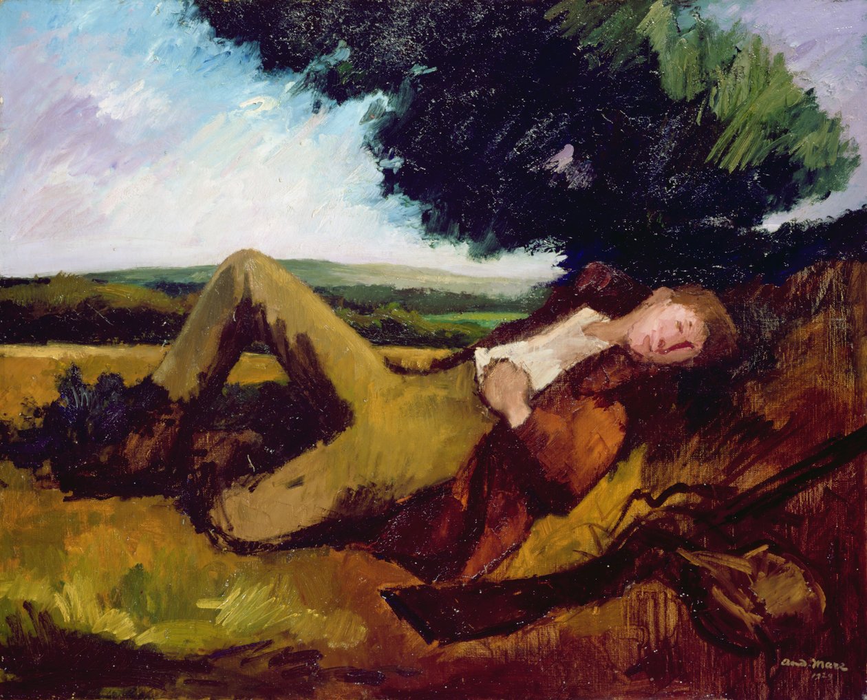 Jegerne hviler eller den sovende jegeren, 1929 av Andre Mare