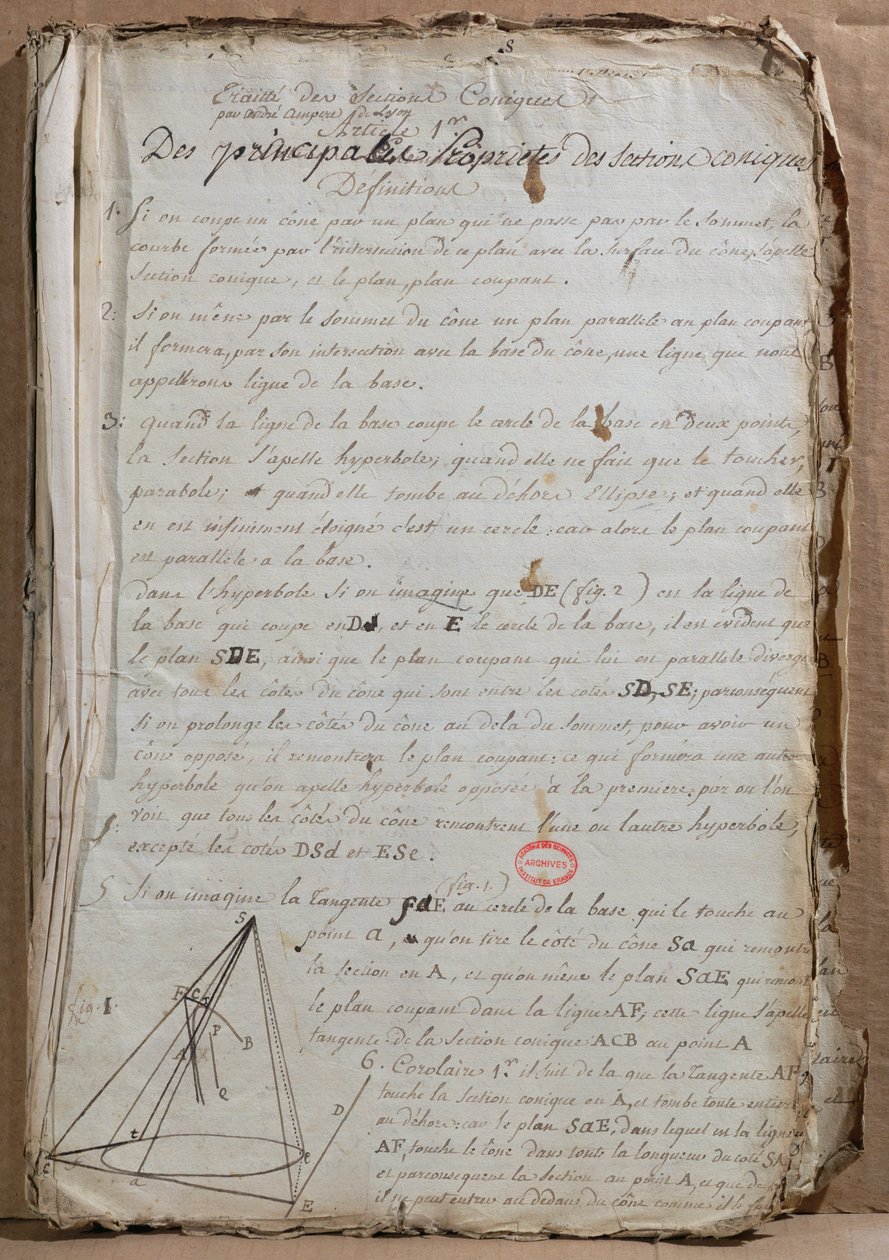 Ms 198 Page fra Traite des Sections Coniques, 1788 av Andre Marie Ampere