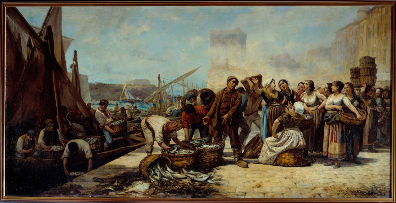 Fiskernes ankomst til Quai Saint Jean i Marseille Maleri av Andre Marius Guindon (1830-?) 1800-tallet Marseille, Museum of Fine Arts av Andre Marius Guindon