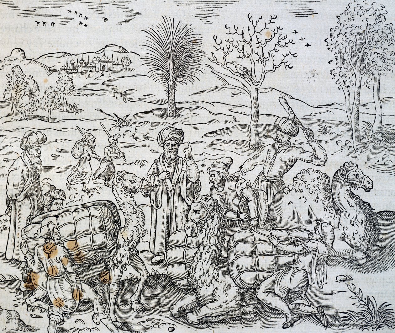 Arabiske kjøpmenn i Syria, gravering fra Universal Cosmology, av Andre Thevet (1504-1592) av Andre Thevet