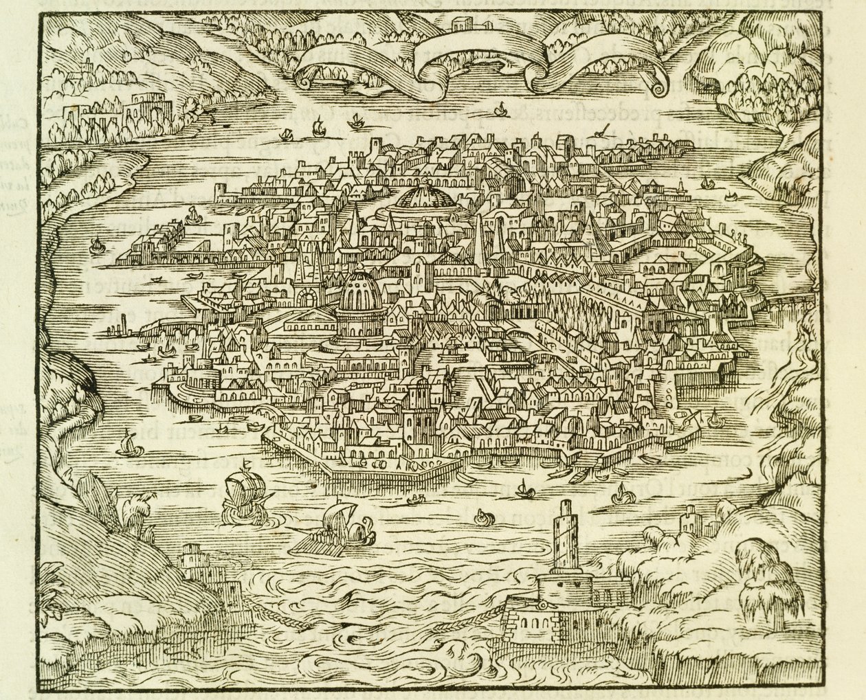 City of Quinsai (nå Tianjin), gravering fra La Cosmographie Universelle (Universal Cosmography) av Andre Thevet av Andre Thevet