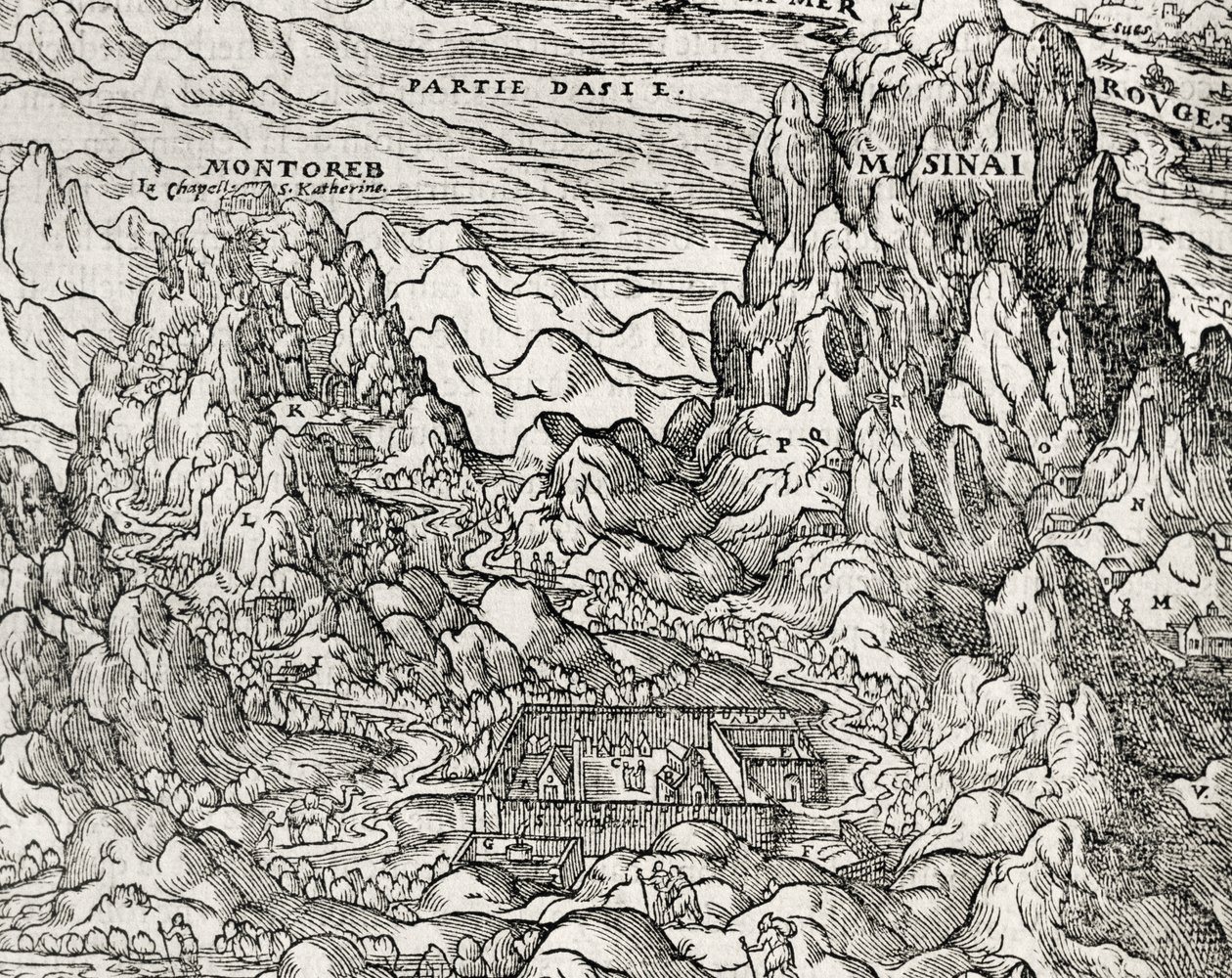 Fjellregion Sinai, gravering av Andre Thevet (1504-1592), Paris, Frankrike av Andre Thevet