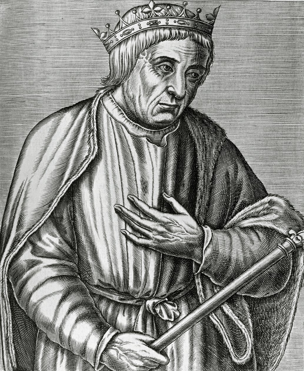 Portrett av Casimir III, konge av Polen, kjent som Great (1310-1370), gravering fra The Real Portraits and Lives of Illustrious Men av Andre Thevet