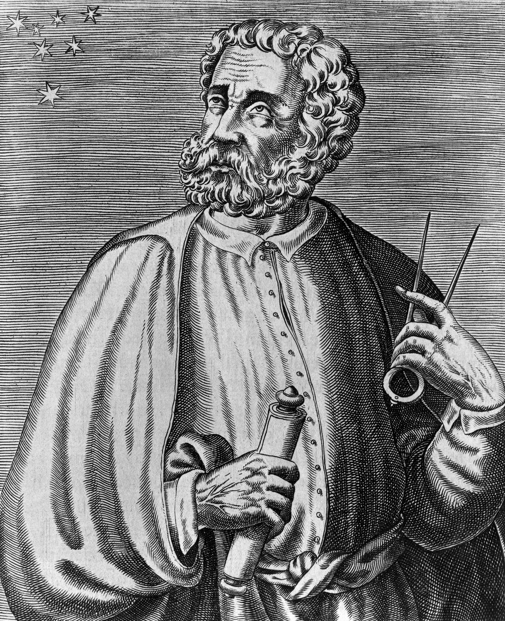 Portrett av Ferdinand Magellan (1480-1521), portugisisk navigatør, gravering av Andre Thevet (1504-1592) fra Sanne portretter og liv til illustere menn av Andre Thevet