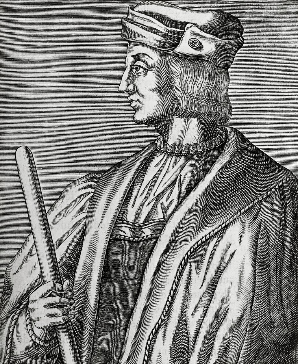 Portrett av Gaston de Foix, hertug av Nemours (1489-1516), gravering fra The True Portraits and Lives of Illustrious Men av Andre Thevet