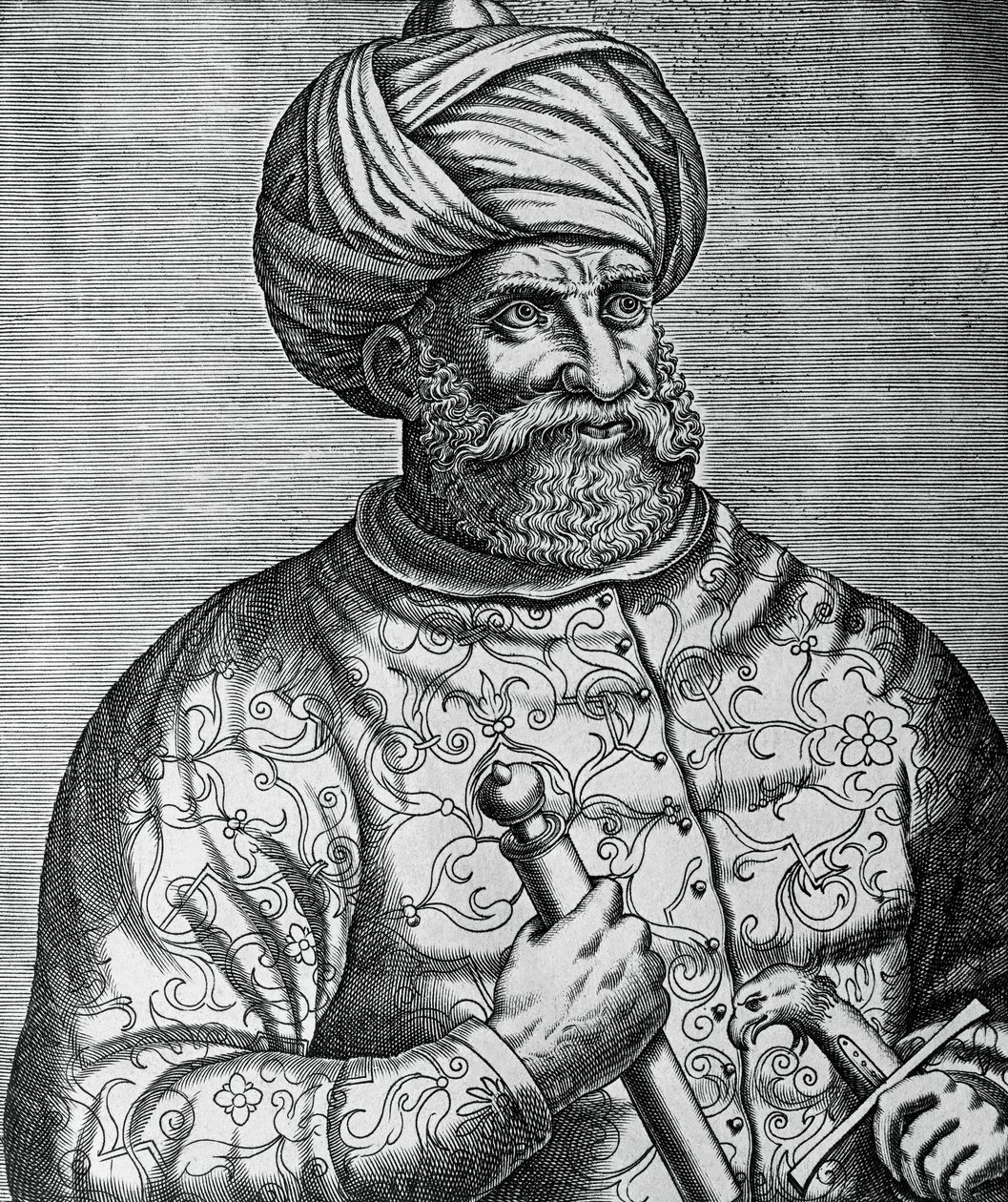 Portrett av Khayr al-Din, kjent som Barbarossa (1465-1546), tyrkisk korsar og admiral, gravering av Andre Thevet (1502-1590) av Andre Thevet