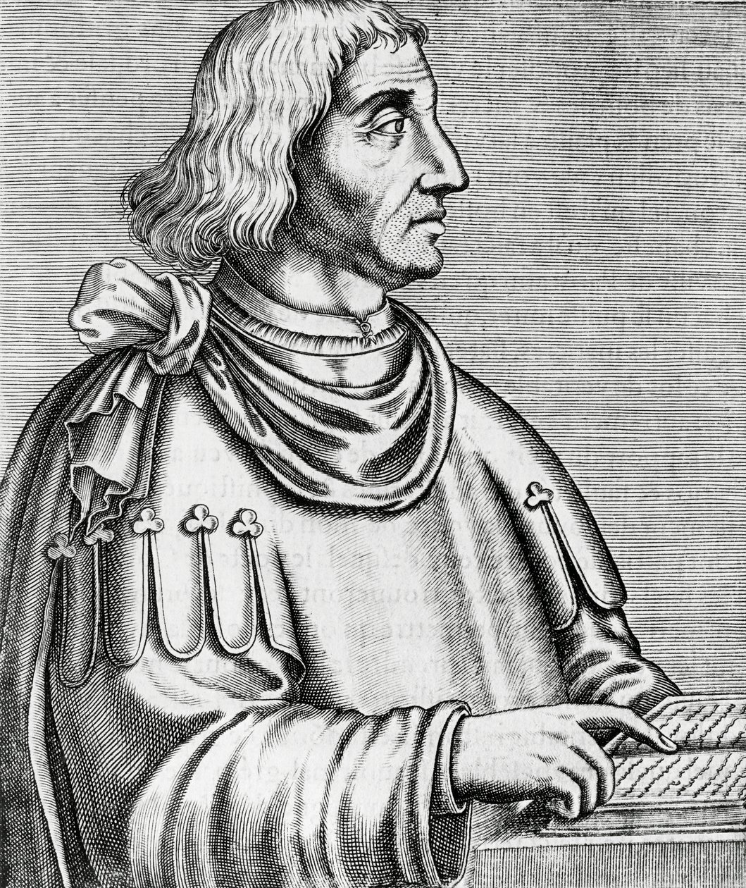 Portrett av Philippes de Commines (ca. 1445-ca. 1512), historiker og diplomat, gravering fra The True Portraits and Lives of Illustrious Men av Andre Thevet