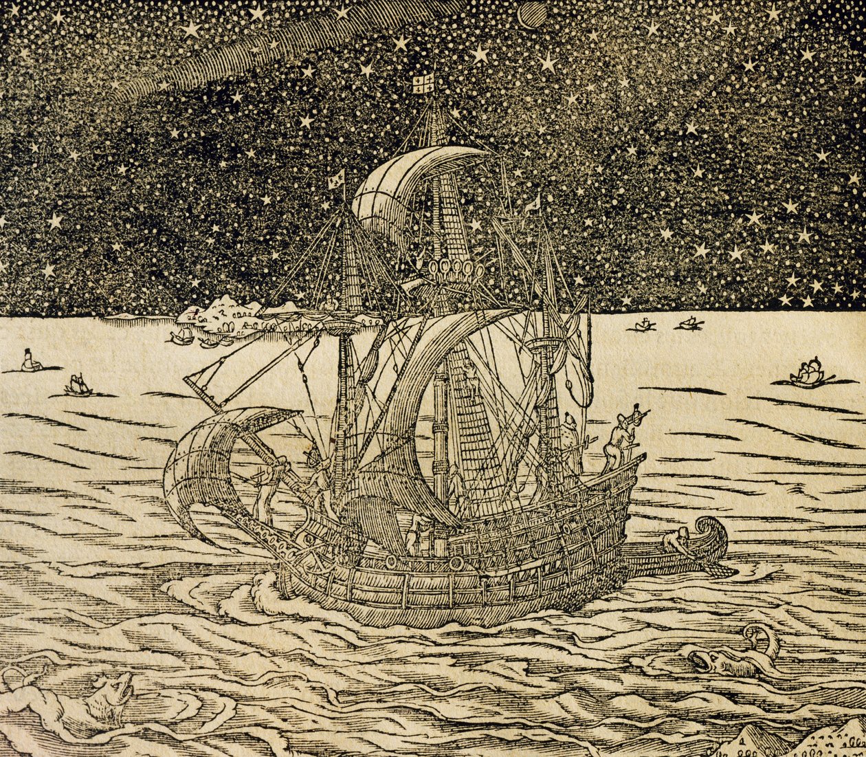 Sjømenn følger den nordlige ruten, gravering fra Universal Cosmology, av Andre Thevet (1504-1592), Paris av Andre Thevet