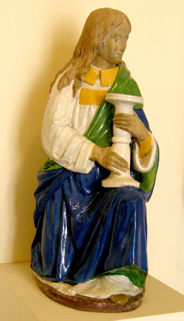Engel som holder en lysestake (keramikk) av Andrea Della Robbia