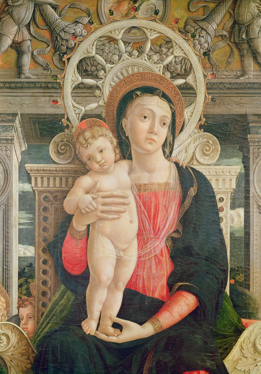 Altertavle av St. Zeno av Verona, detalj av sentralpanelet som viser Jomfru- og Kristusbarnet, 1456-60 (detalj av 237994) av Andrea Mantegna