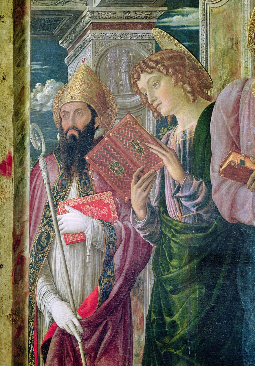 Altertavle av St. Zeno av Verona, detalj på venstre panel som viser døperen Johannes og den hellige Augustin, 1456-60 av Andrea Mantegna