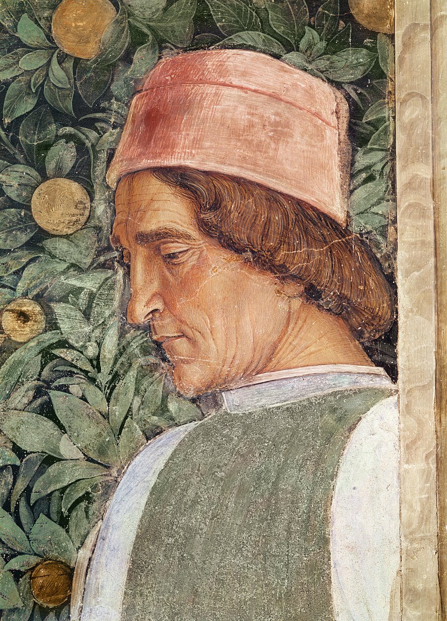 Detalj av hodet til en brudgom, fra Camera degli Sposi eller Camera Picta, 1465-74 av Andrea Mantegna
