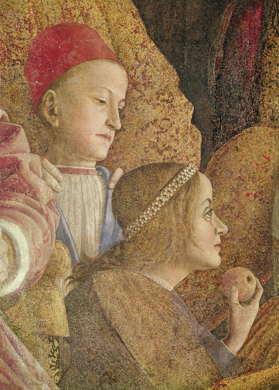 Marchese Ludovico Gonzago III av Mantua med sin familie og hoffmenn, (detalj av Gonzago-barna), ca. 1465-74 (detalj av 78461) av Andrea Mantegna
