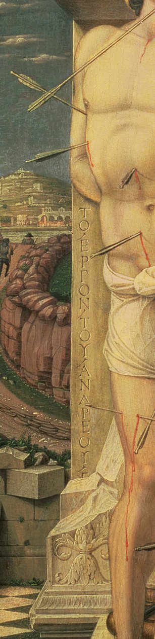 St. Sebastian (detalj), ca. 1459 (tempera på panel) av Andrea Mantegna