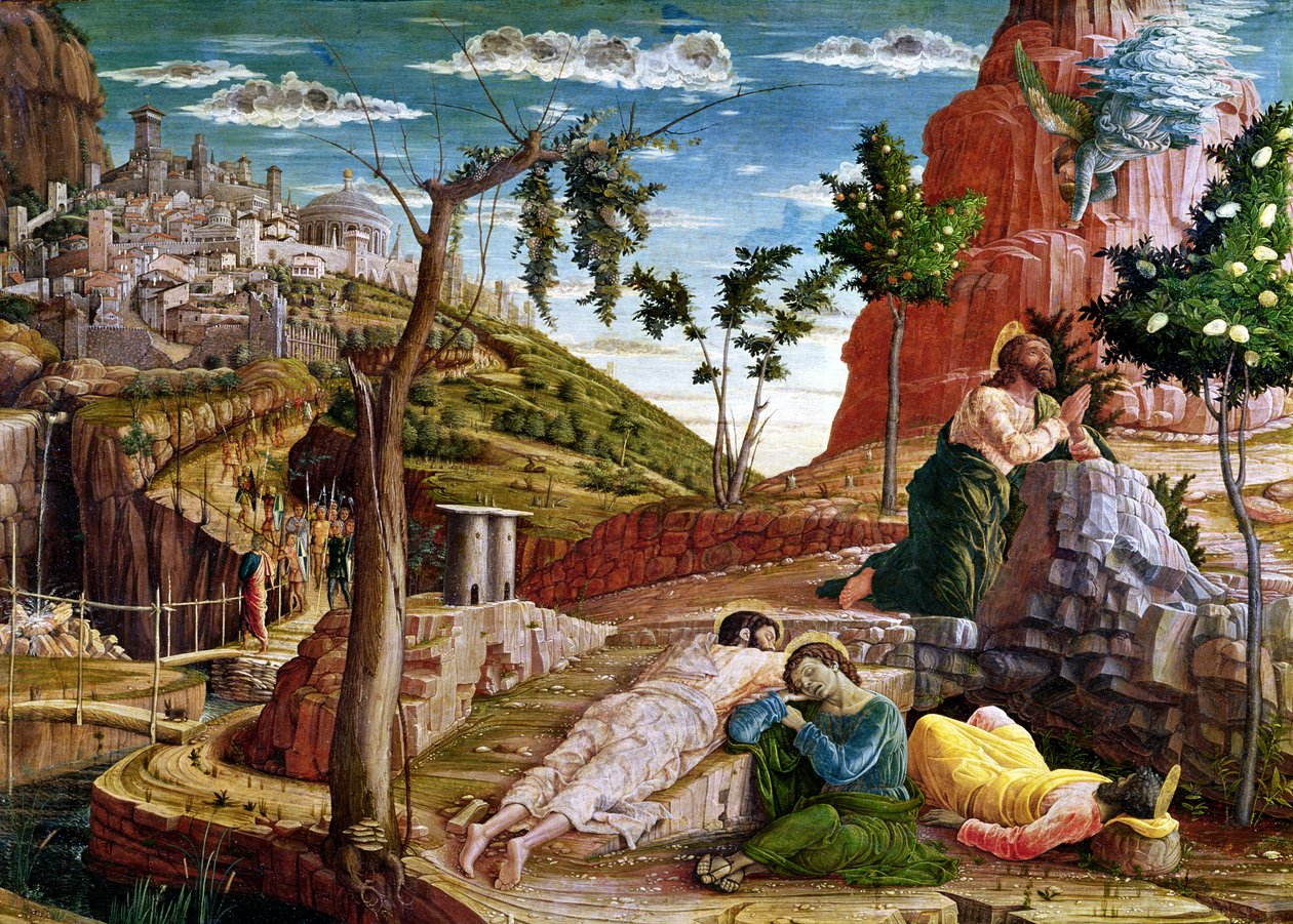 Agony in the Garden, venstre predella-panel fra altertavlen til St. Zeno av Verona, 1456-60 av Andrea Mantegna
