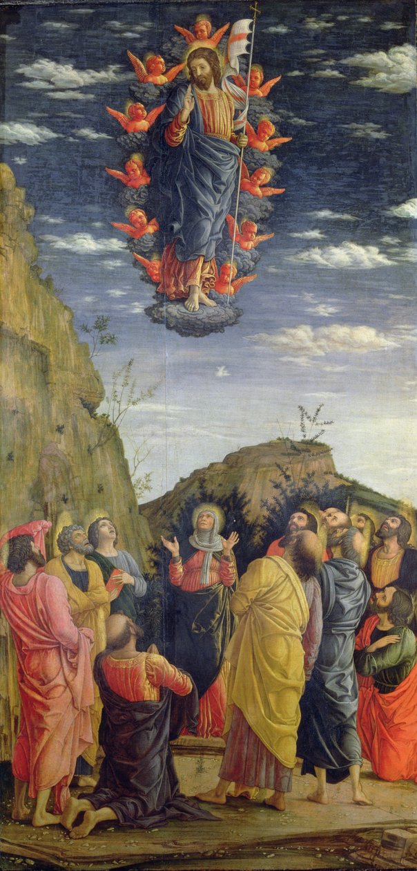 Ascension, venstre panel fra altertavlen, ca. 1466 (tempera på panel) (se også 50042) av Andrea Mantegna