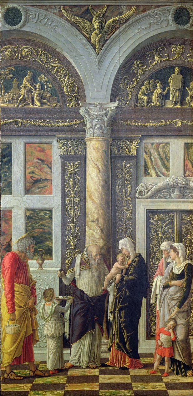 The Circumcision, sentralpanel fra altertavlen, ca. 1466 (tempera på panel) (se også 50042) av Andrea Mantegna