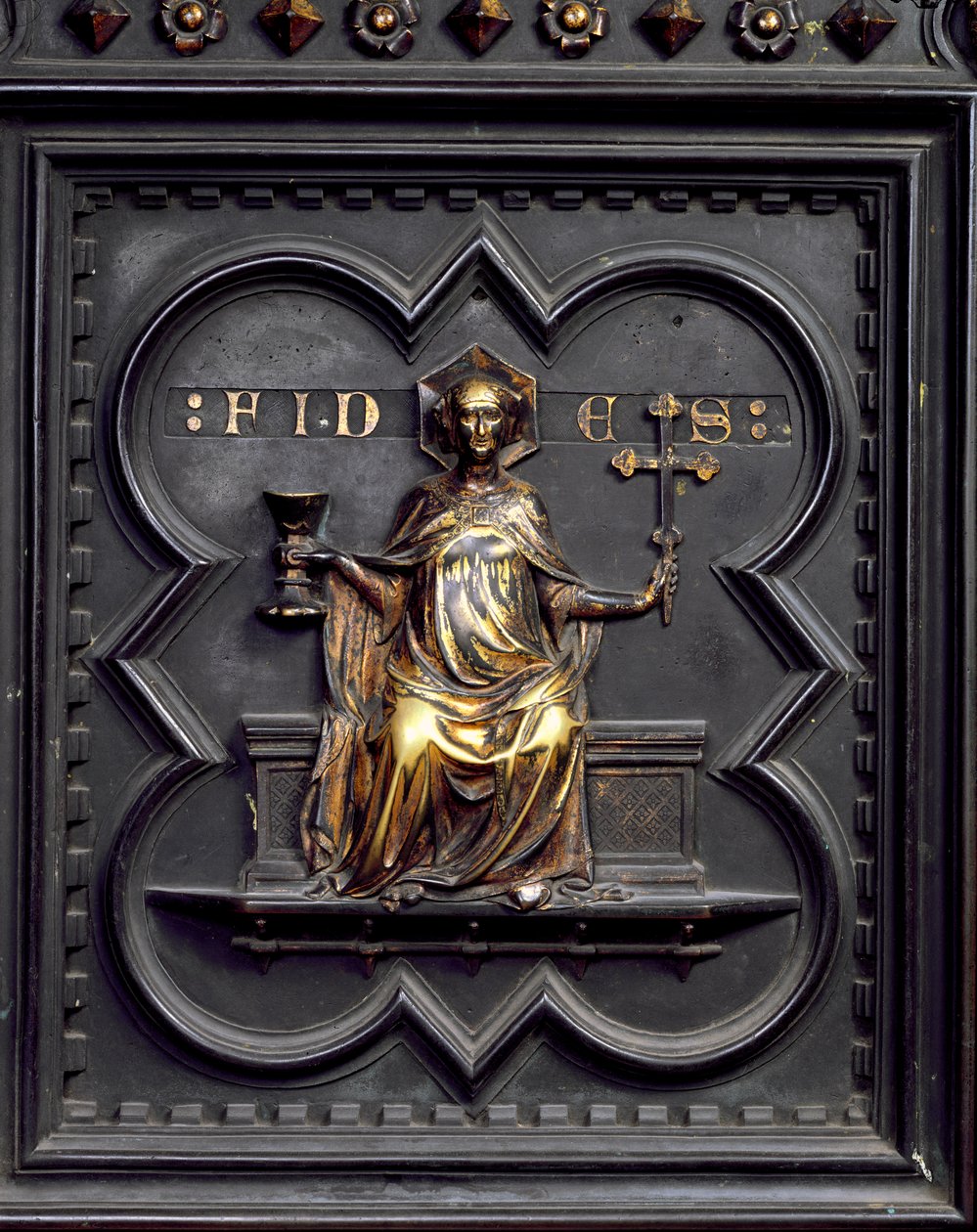 Faith, panel B av sørdørene til dåpskapellet i San Giovanni, 1336 (bronse) av Andrea Pisano