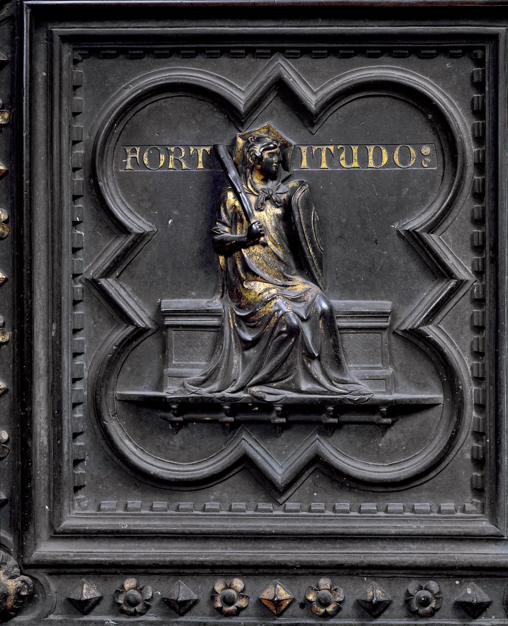 Fortitude, panel E av sørdørene til dåpskapellet i San Giovanni, 1336 (bronse) av Andrea Pisano