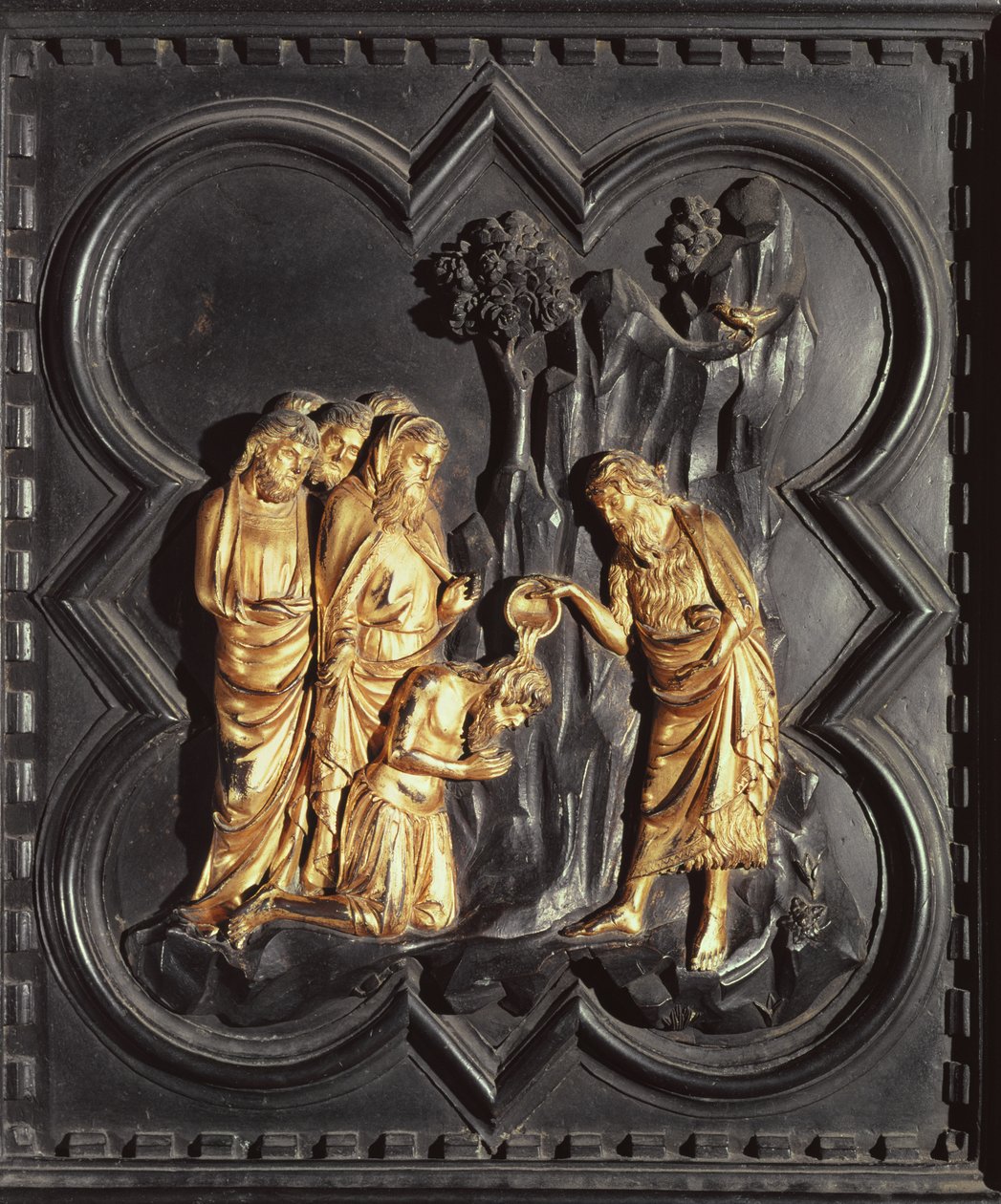 Døperen Johannes døper i elven Jordan, fra sørdørene til døperen San Giovanni, 1336 (bronse) av Andrea Pisano