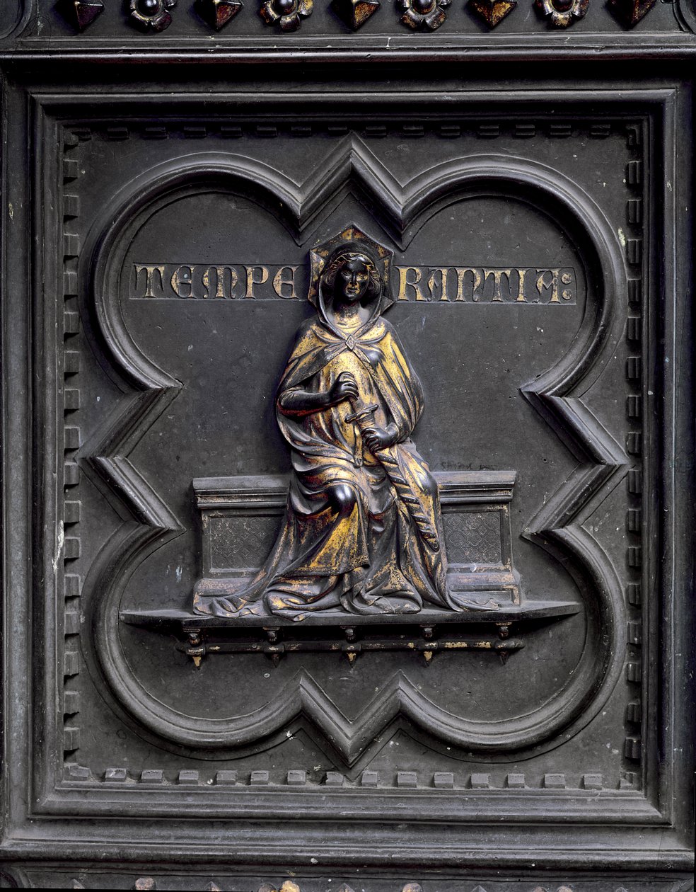 Temperance, panel F av sørdørene til dåpskapellet i San Giovanni, 1336 (bronse) av Andrea Pisano