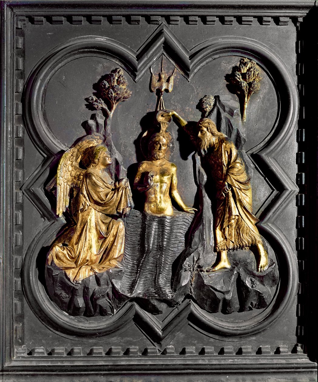 The Baptism of Christ, panel fra døperens sørdører som viser scener fra døperen Johannes