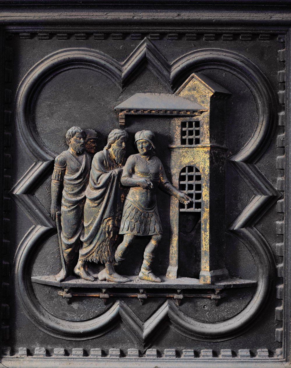 Fengslingen av døperen Johannes, tolvte panel av sørdørene til dåpskapellet i San Giovanni, 1336 (bronse) av Andrea Pisano