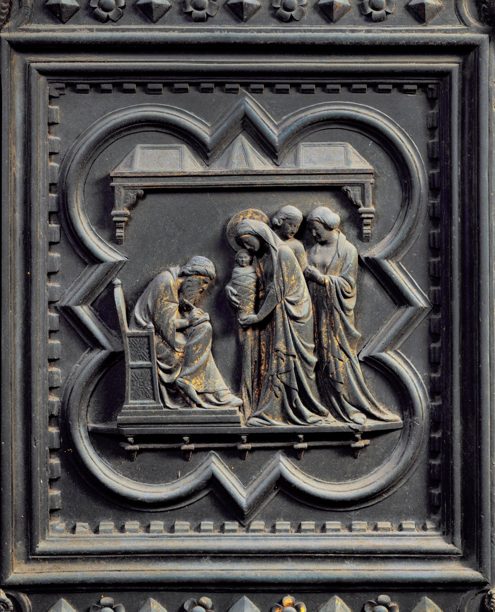 Sakaria skriver guttens navn, femte panel av sørdørene til dåpskapellet i San Giovanni, 1336 (bronse) av Andrea Pisano