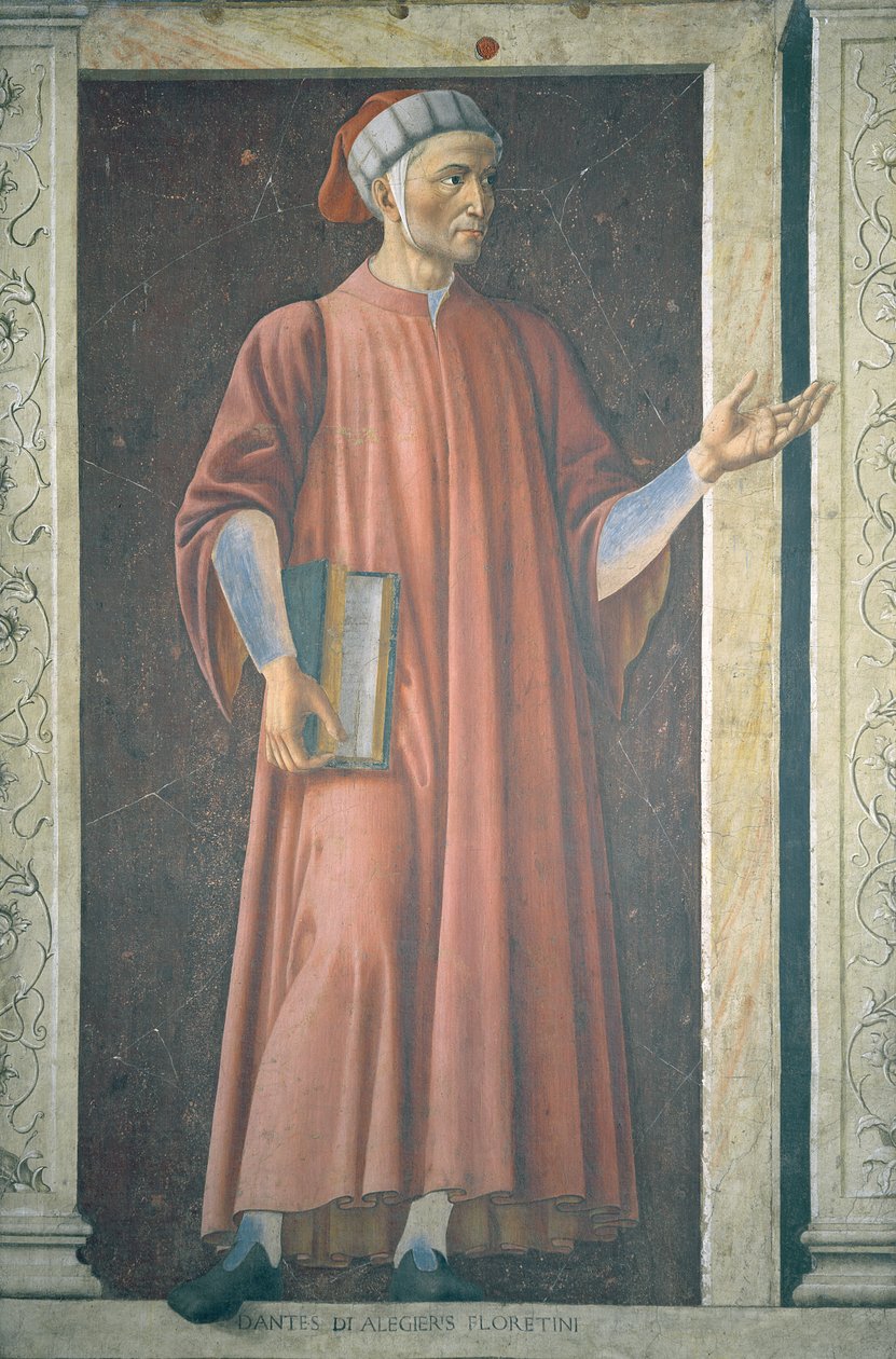 Dante Alighieri (1265-1321) fra Villa Carducci-serien med kjente menn og kvinner, ca. 1450 (se 28493 for detaljer) av Andrea del Castagno