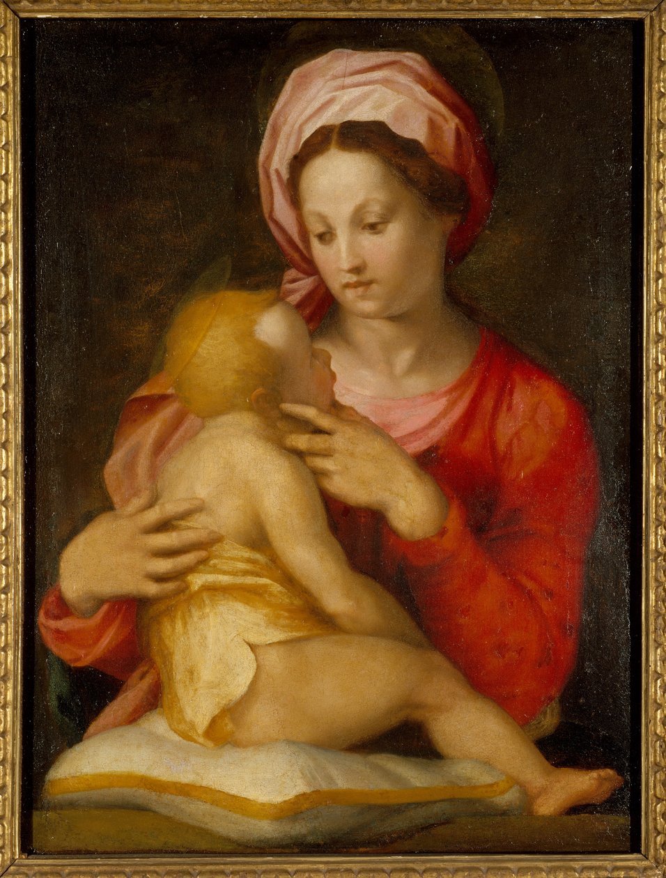 Madonna og barn (olje på glass overført fra panel) av Andrea del Sarto