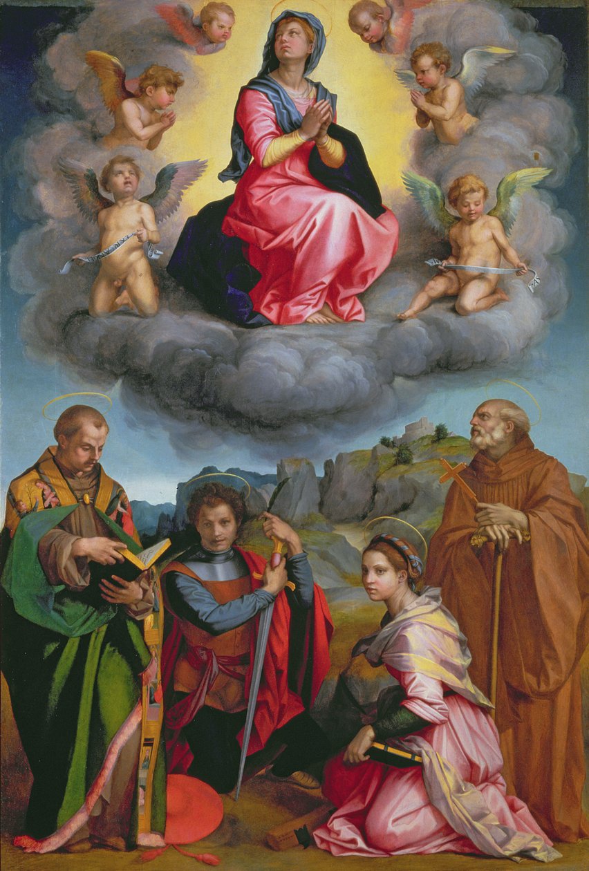 Madonna in Glory with Four Saints (panel) av Andrea del Sarto