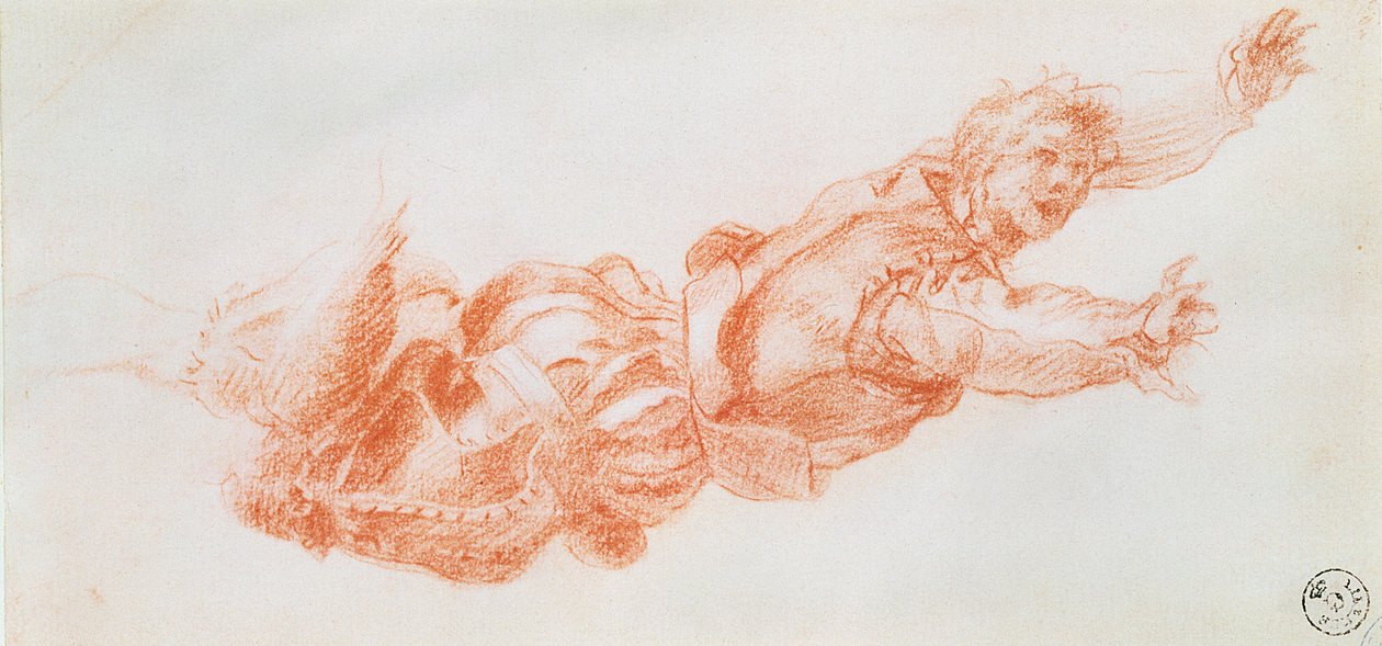Studie av en mann hengt i høyre ben (kritt på papir) av Andrea del Sarto