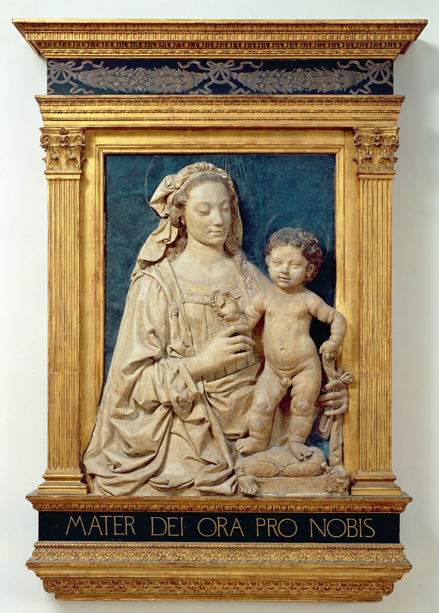 Madonna and Child, ca. 1470 (glasert terrakotta) (se også 428020) av Andrea del Verrocchio