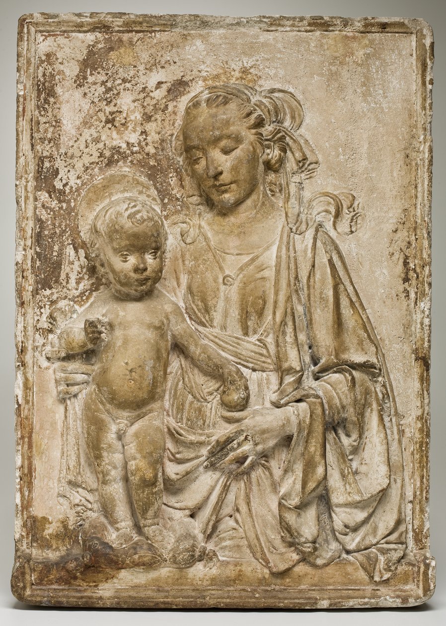 Madonna og barn, ca. 1470-80 (stucco eller gips) av Andrea del Verrocchio
