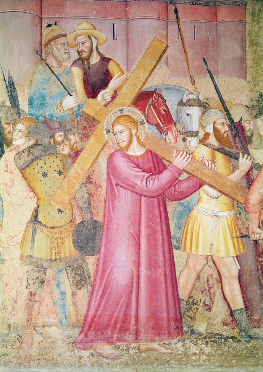 Veien til Golgata, detalj av Kristus som bærer korset, ca. 1365 (detalj av 130096) av Andrea di Bonaiuto
