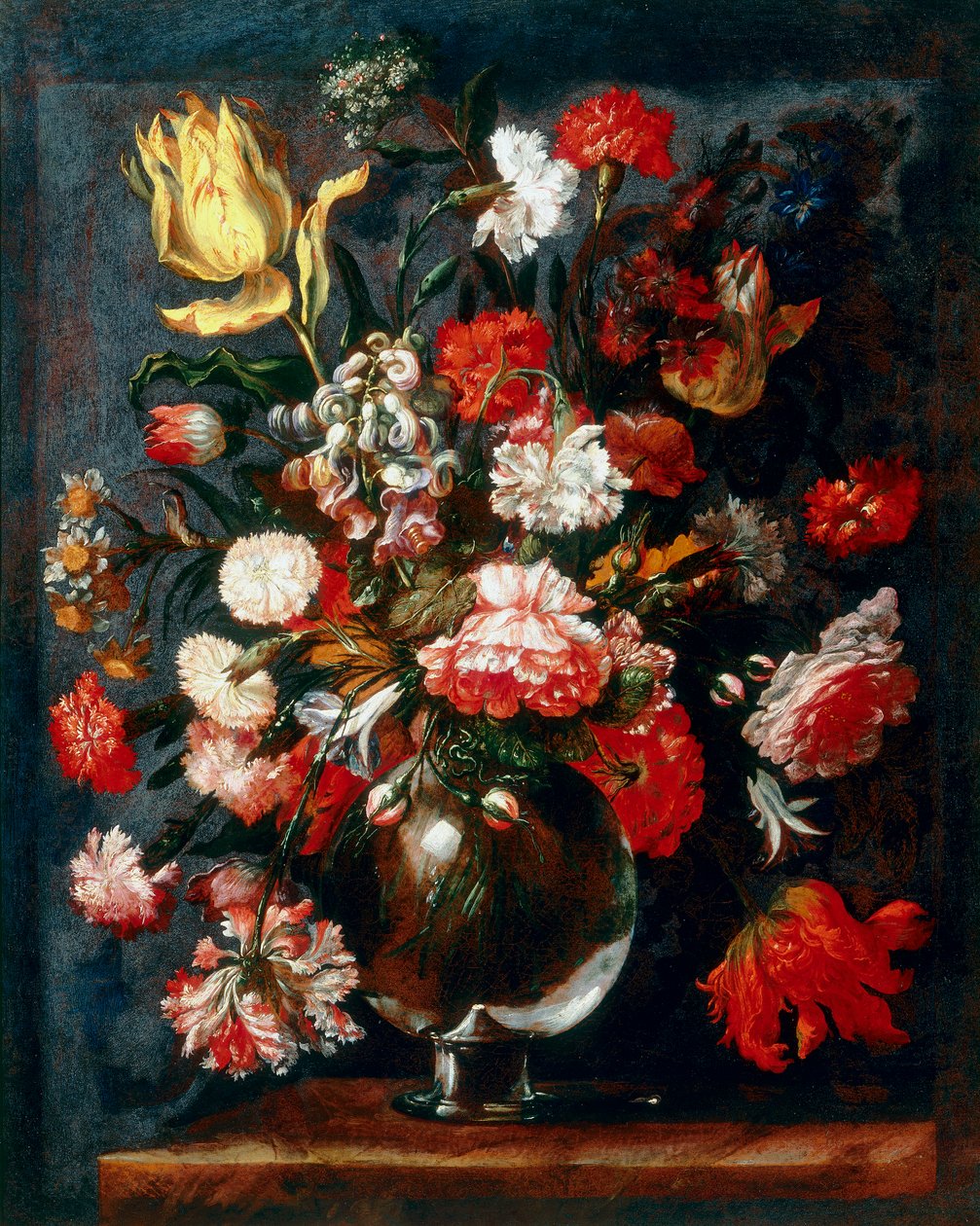 Glassvase med en haug med nelliker av Andrea the Elder Scacciati