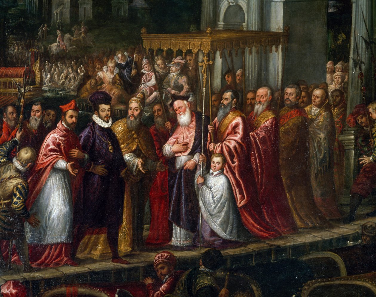 Doge Mocenigo og patriark Trevisan ønsket Henry III velkommen til Lido i 1574 av Andrea Vicentino