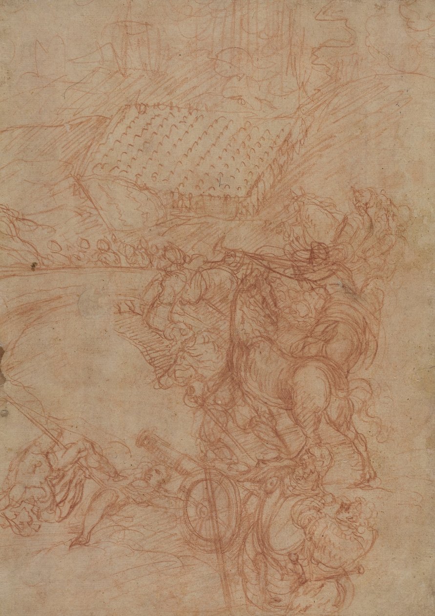 Slaget ved Spoleto, ca. 1575 (rød kritt på papir) av Andrea (1539-1614) Vicentino