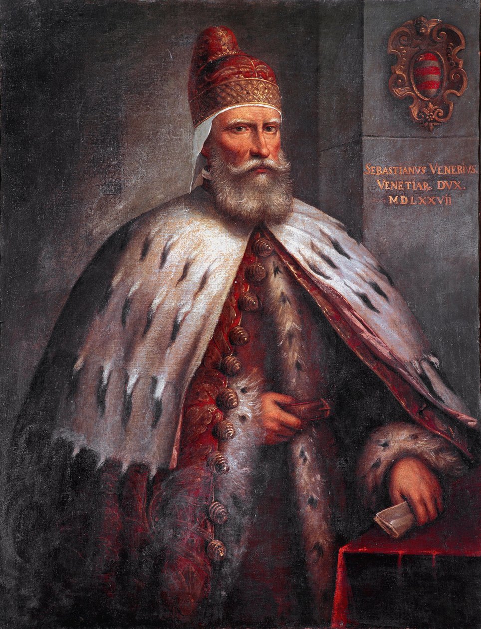 Portrett av Doge Sebastiano Venier (1496-1578), leder Han ledet den venetianske flåten med Francesco Duodo under slaget ved Lepanto i 1571. Maleri av Andrea de 