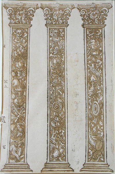 Arkitektoniske motiver som danner en grense til prosesjonen til Cæsar, av Andrea Andreani (1540-1623) (tresnitt) av Andrea (after) Mantegna
