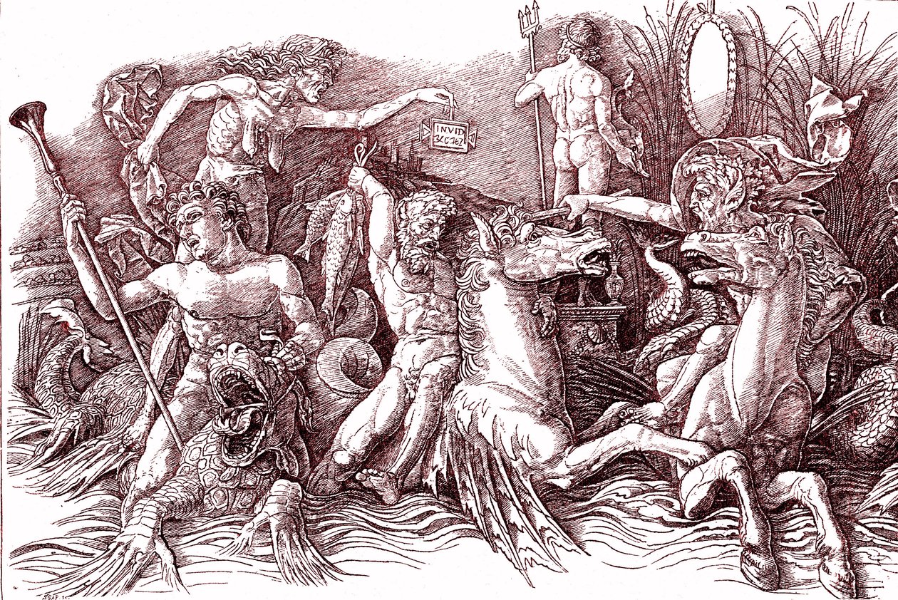 Battle of the Marine Gods etter Andrea MANTEGNA (1431-1506). av Andrea (after) Mantegna