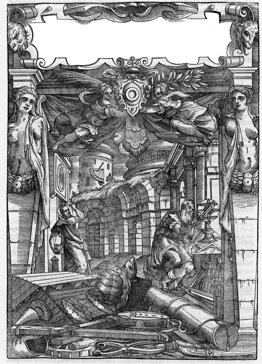 Plate taken from the book “” De architectura””, deals with the architecture of Marcus Vitrubius Pollio dit Vitruvio (1st century BC), Roman architect. Italian edition of 1556. Engraving after drawing by Palladio. av Andrea (after) Palladio