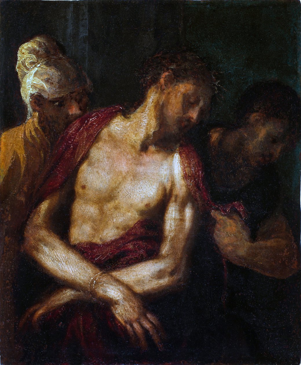 Ecce Homo par Schiavone, Andrea (ca. 1520-1582). Olje på tre, størrelse: 34,9x31,4 av Andrea Schiavone