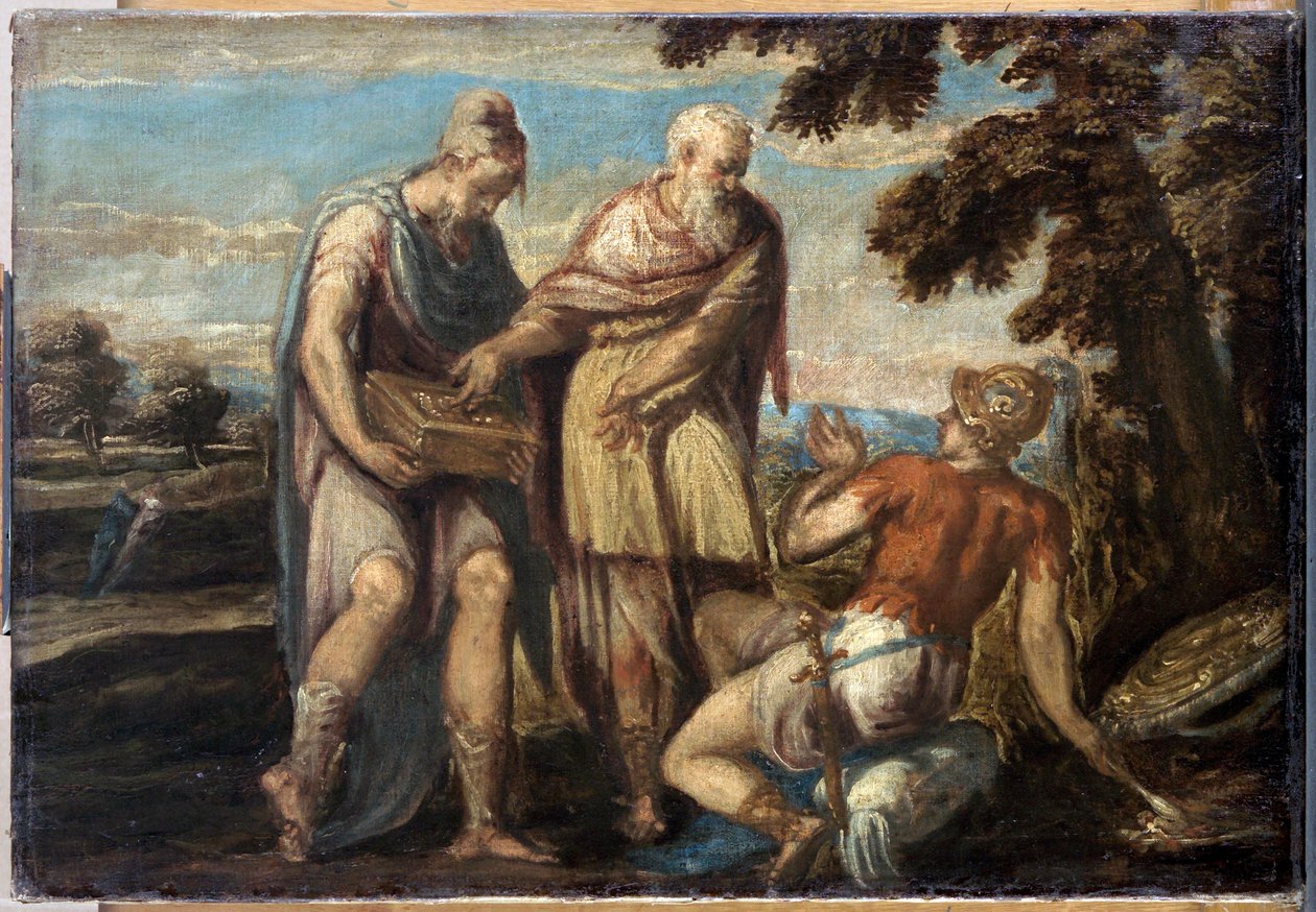 Manius Curius Dentatus (3. siecle avant JC) av Schiavone, Andrea (ca. 1520-1582). Olje på lerret, størrelse: 58x84, ca. 1560, kunsthistorisk museum, Wien av Andrea Schiavone